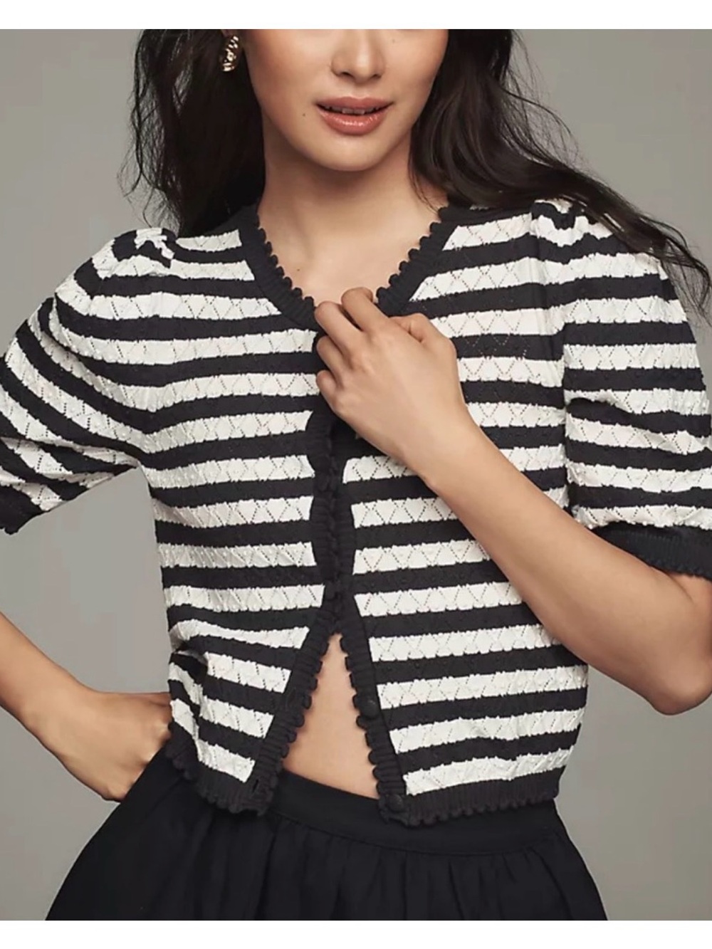 Anthropologie Puff-Sleeve Pointelle Cardigan Sweater Large